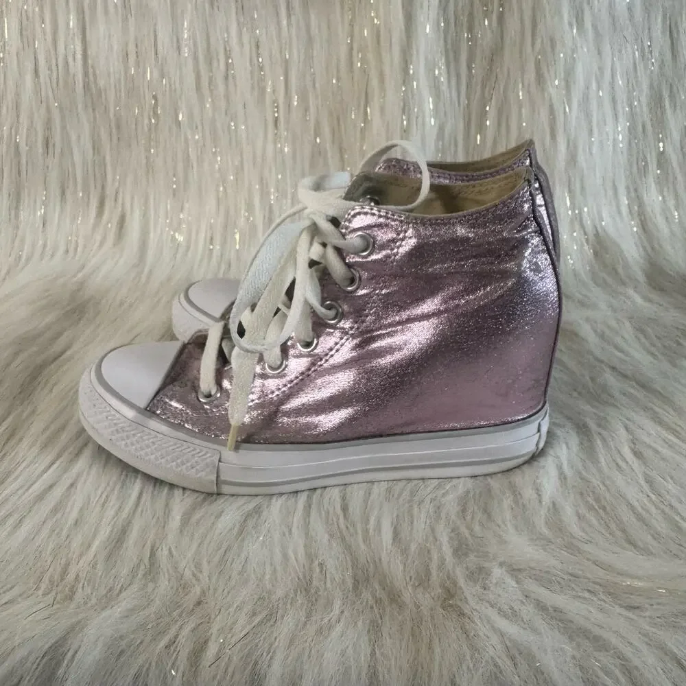 Converse Womens CTAS Lux Mid Wedge Sneakers Shoes Pink 556779C Textile 6.5